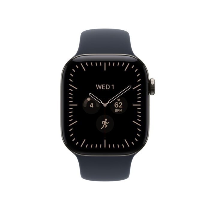Apple Watch Series 12 GPS + Cellular 42mm Natural Titanium Case with Navy Blue Sport Band