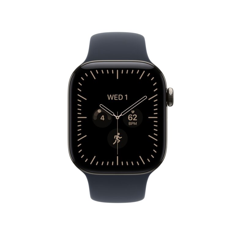 Apple Watch Series 12 GPS + Cellular 42mm Natural Titanium Case with Navy Blue Sport Band