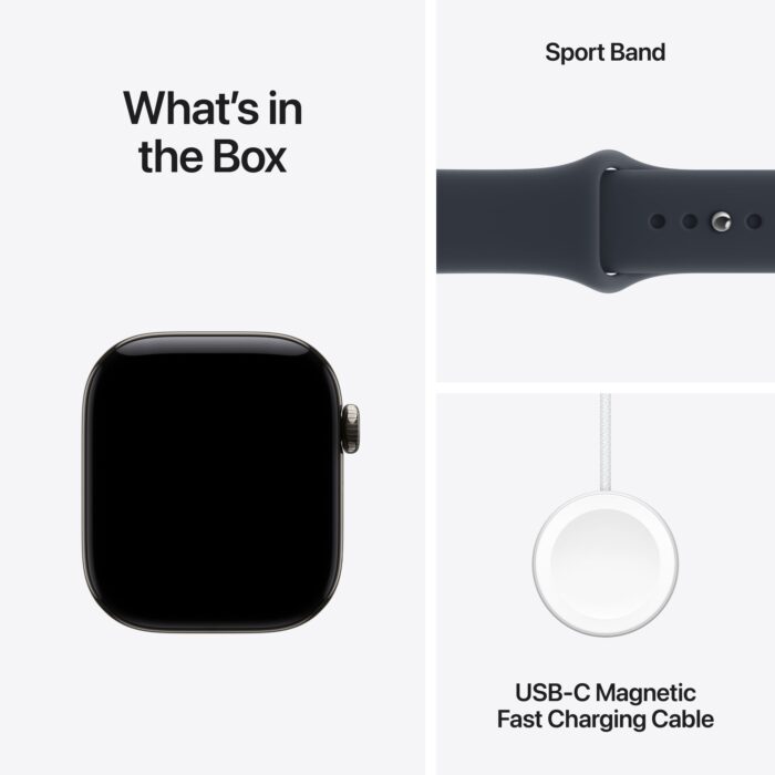 Apple Watch Series 12 GPS + Cellular 42mm Natural Titanium Case with Navy Blue Sport Band