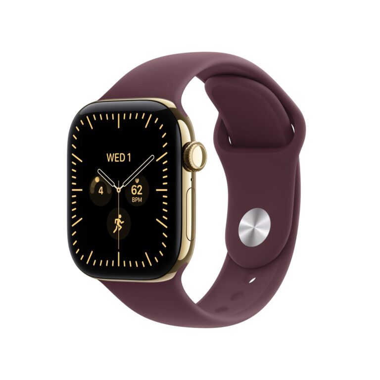 Apple Watch Series 12 GPS + Cellular 42mm Radiant Gold Titanium Case with Burgundy Sport Band