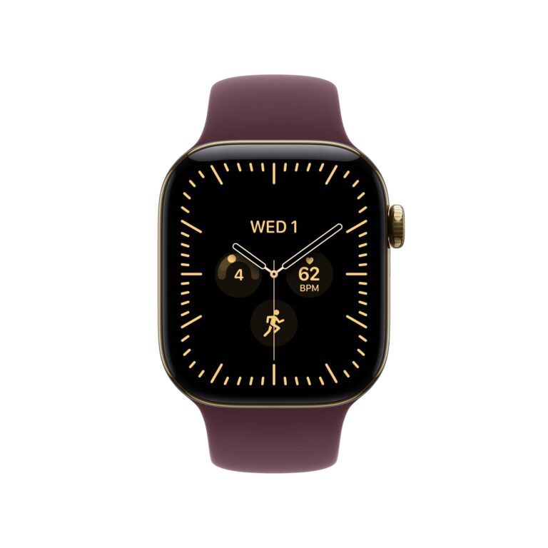 Apple Watch Series 12 GPS + Cellular 42mm Radiant Gold Titanium Case with Burgundy Sport Band