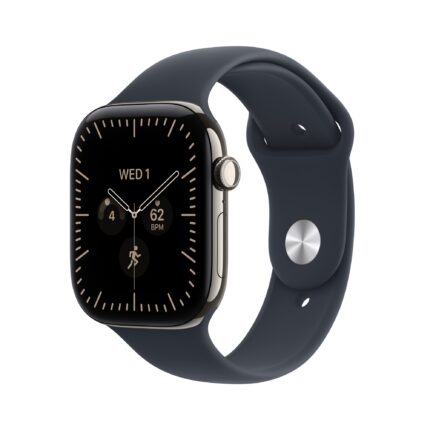 Apple Watch Series 12 GPS + Cellular 46mm Natural Titanium Case with Navy Blue Sport Band