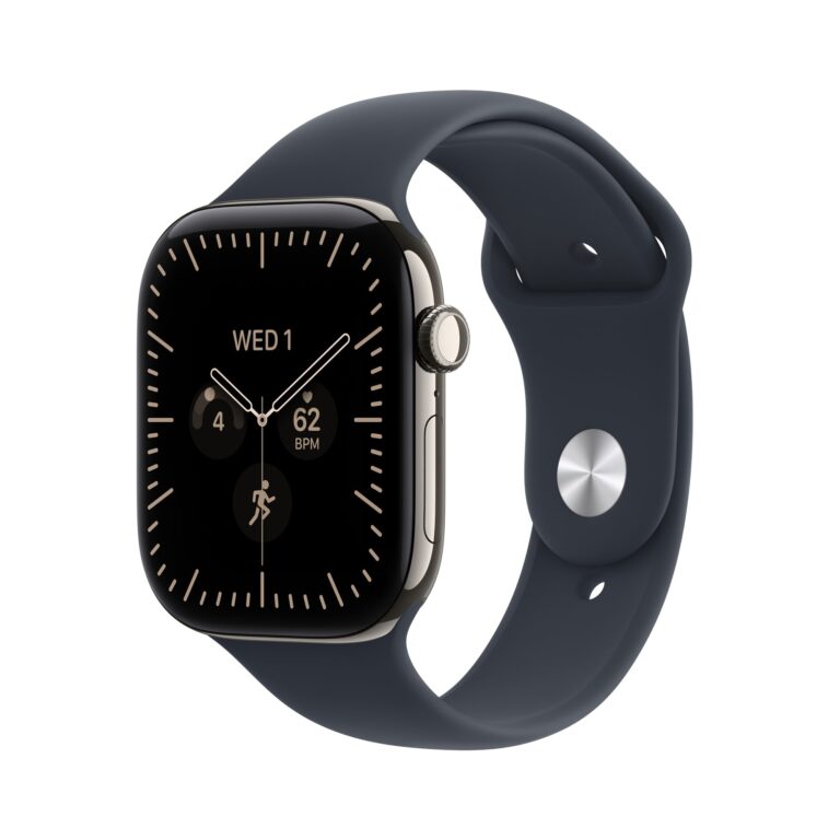 Apple Watch Series 12 GPS + Cellular 46mm Natural Titanium Case with Navy Blue Sport Band