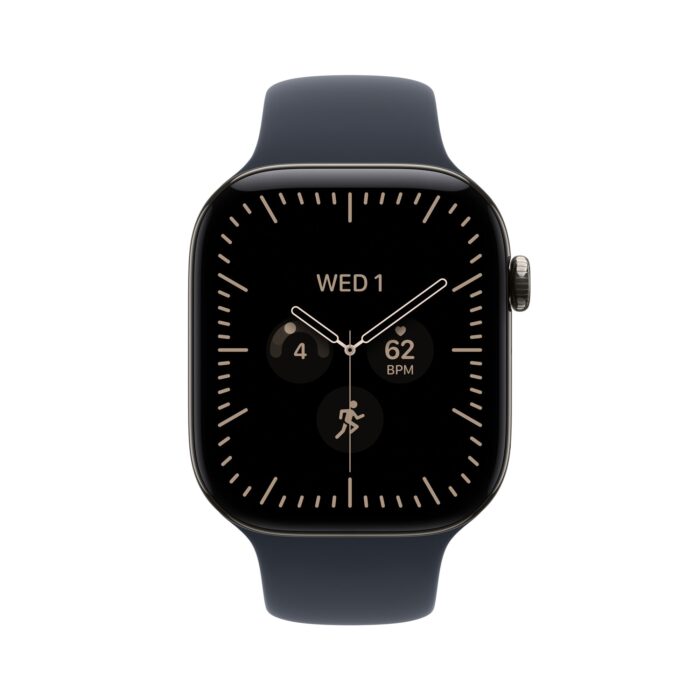 Apple Watch Series 12 GPS + Cellular 46mm Natural Titanium Case with Navy Blue Sport Band