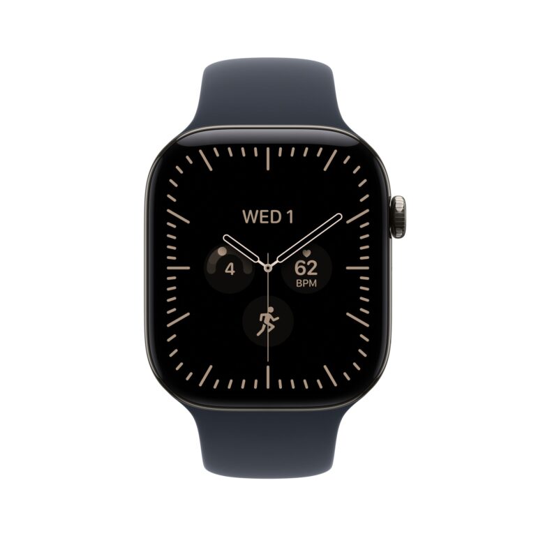 Apple Watch Series 12 GPS + Cellular 46mm Natural Titanium Case with Navy Blue Sport Band