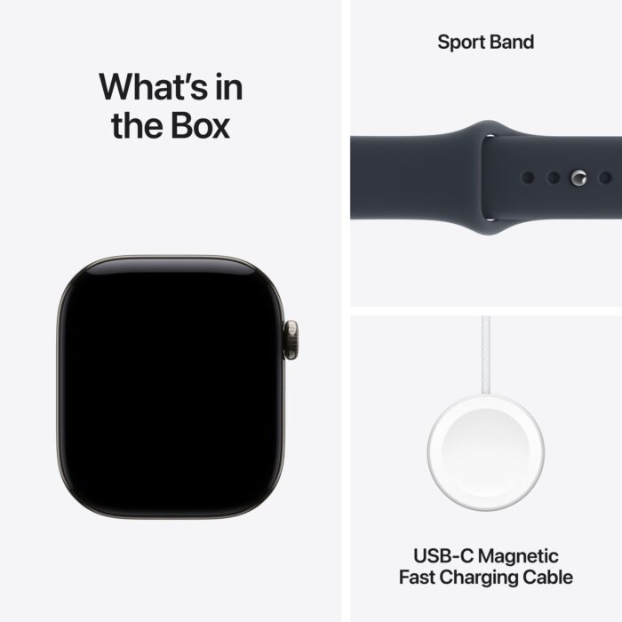 Apple Watch Series 12 GPS + Cellular 46mm Natural Titanium Case with Navy Blue Sport Band