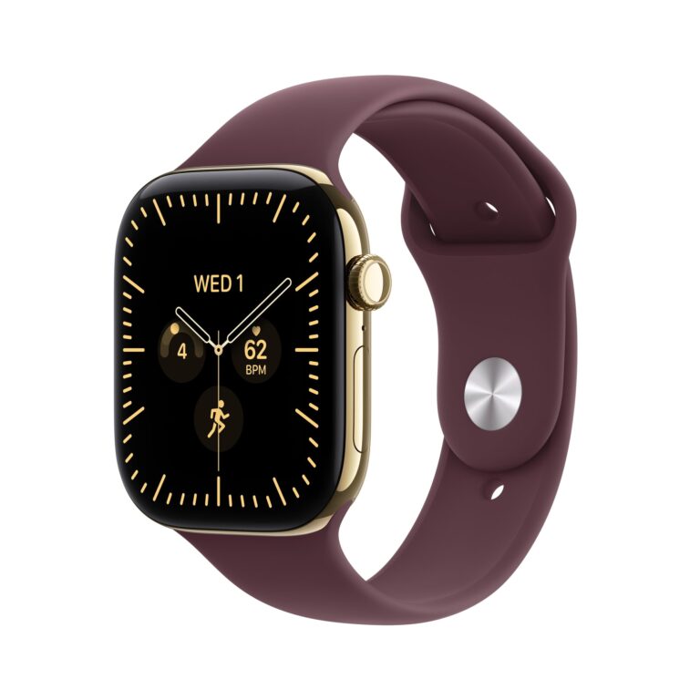 Apple Watch Series 12 GPS + Cellular 46mm Radiant Gold Titanium Case with Burgundy Sport Band