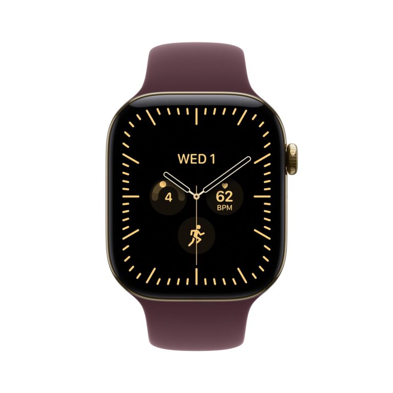 Apple Watch Series 12 GPS + Cellular 46mm Radiant Gold Titanium Case with Burgundy Sport Band
