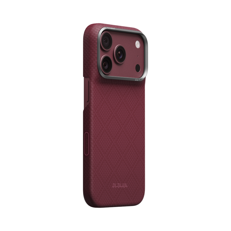 Magsafe Калъф за iPhone 18 Pro, Pitaka Edge Case Argyle Burgundy 03, Бордо