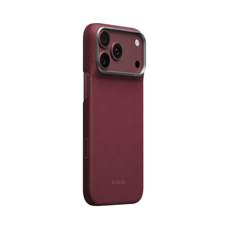 Magsafe Калъф за iPhone 18 Pro Max, Pitaka Edge Case Argyle Burgundy 03, Бордо