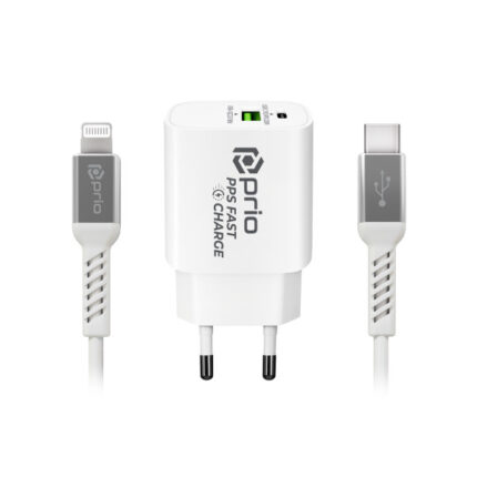 Prio MFi Fast Charging Set 20W — зарядно + Lightning кабел White